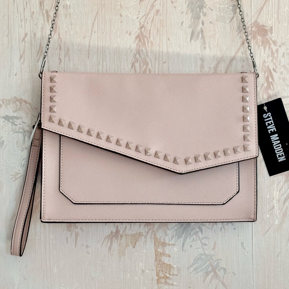 Steve Madden NWT Studded Envelope Crossbody Clutch Bag Pink Blush Nude